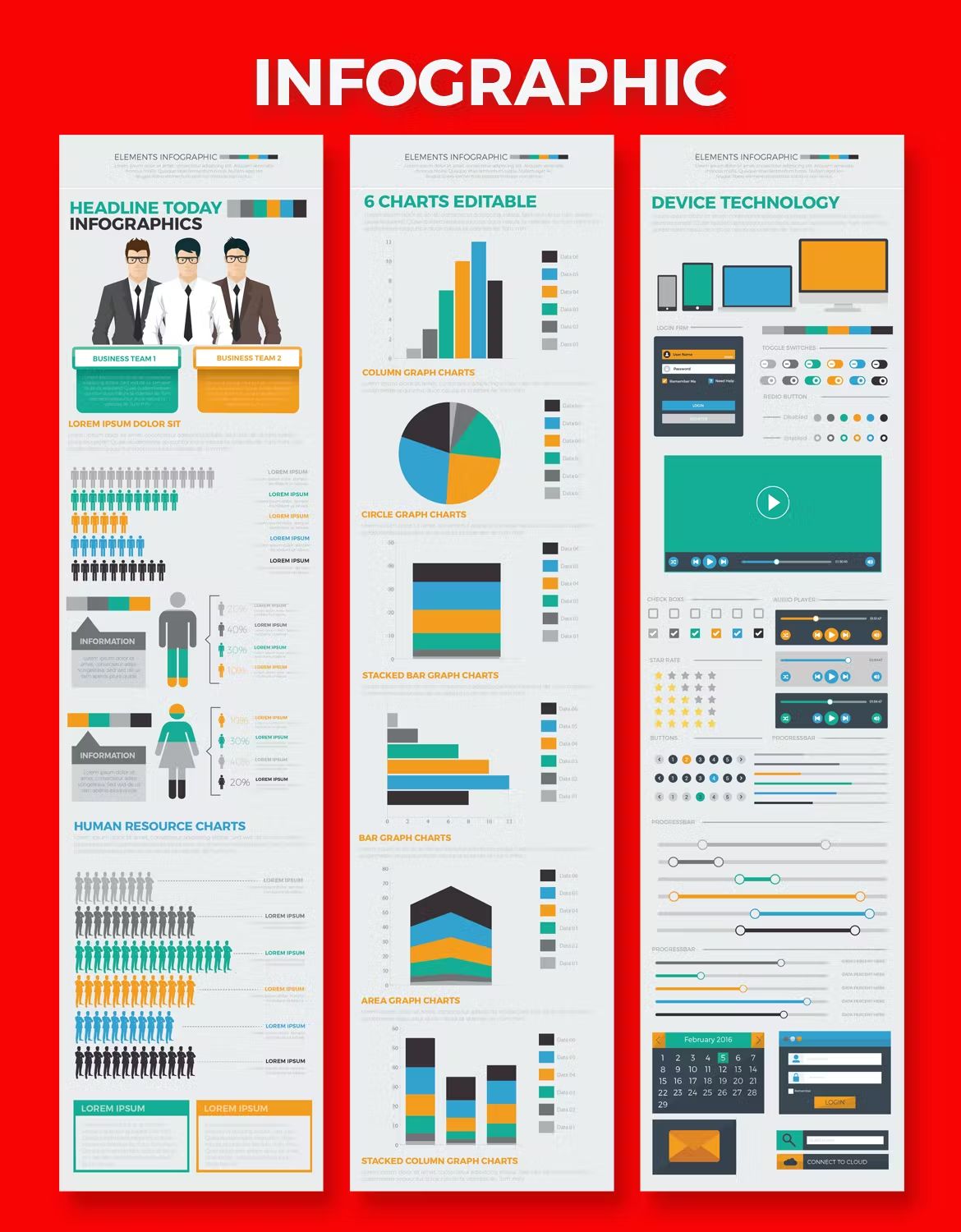 وکتور اجزای اینفوگرافیک Big Infographics Elements
