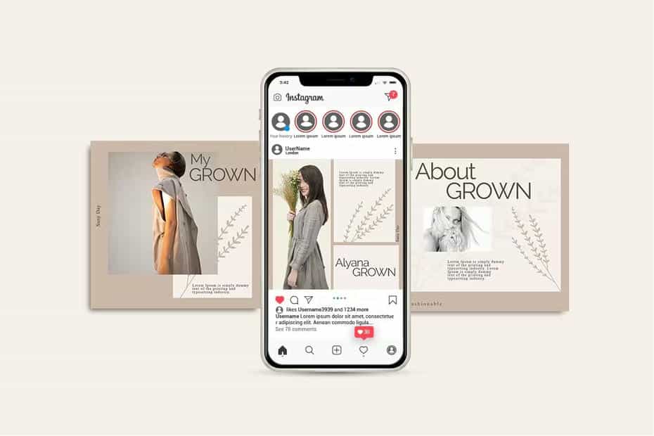 دانلود طرح لایه باز اینستاگرام GROWN - Instagram POST & STORY Template - 3 طرح لایه باز اینستاگرام GROWN - 2