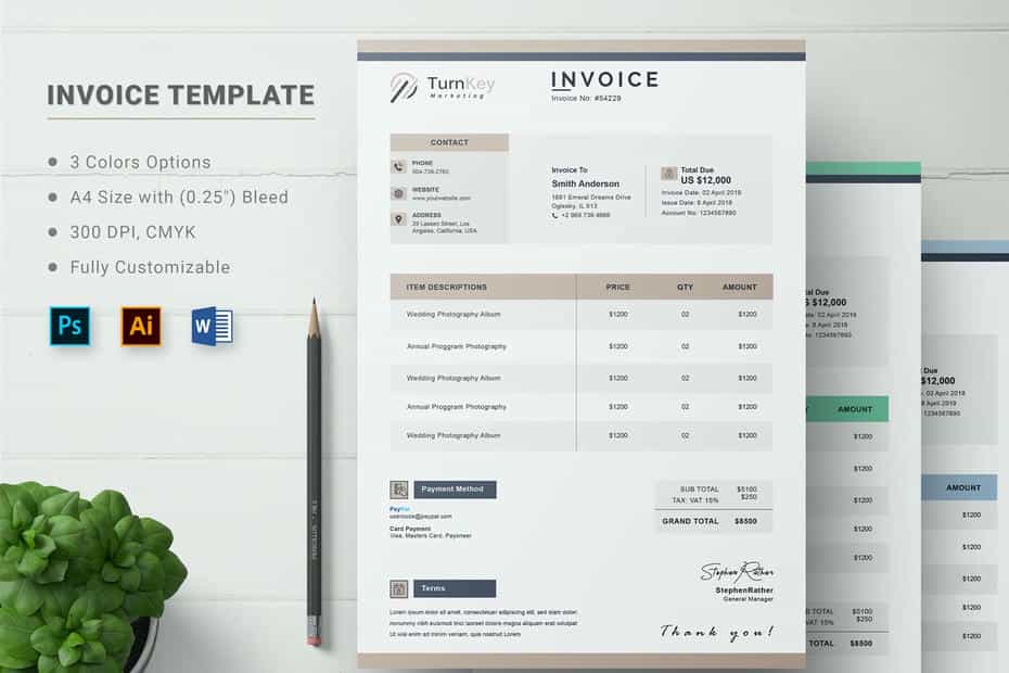 قالب آماده ورد فاکتور Invoice Word