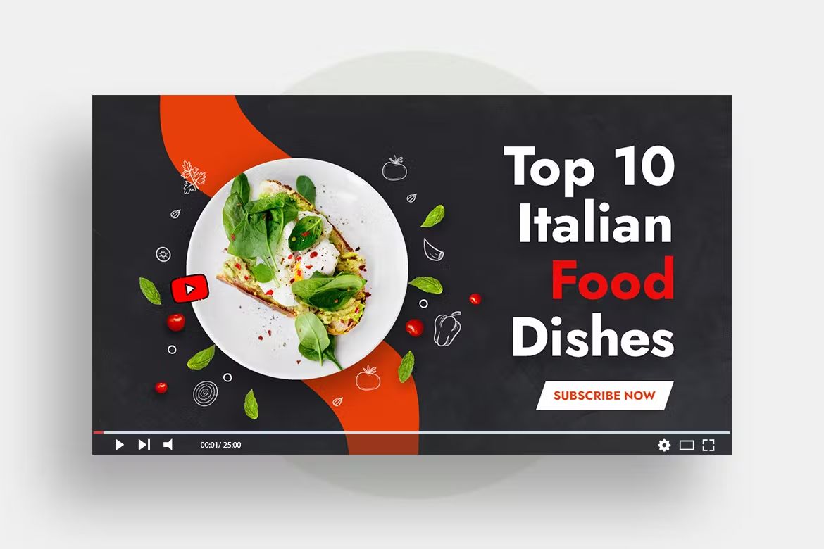 طرح لایه باز کاور ویدیو یوتیوب غذا و رستوران ایتالیایی - 2