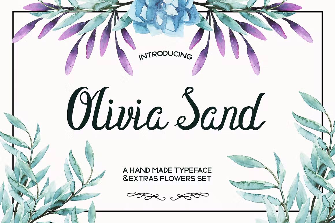 فونت انگلیسی Olivia Sand Typeface &amp; Flowers set