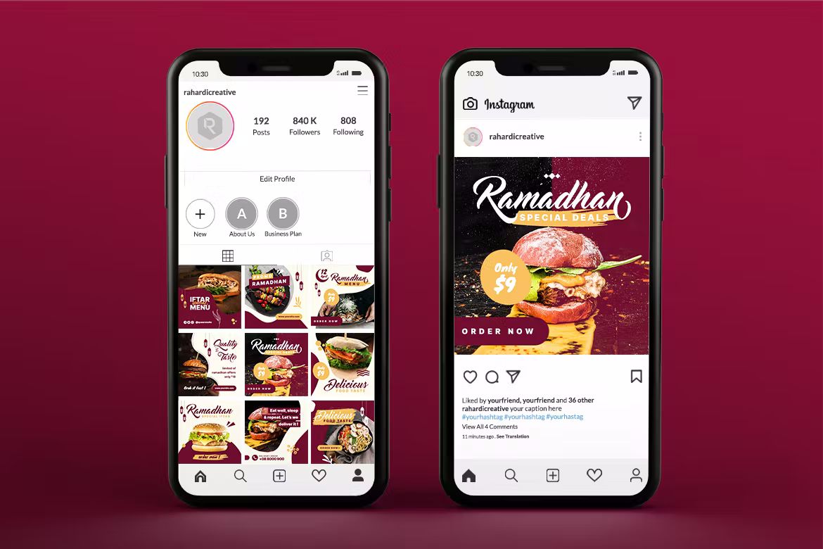 طرح لایه باز پست اینستاگرام تبلیغاتی غذای ماه رمضان