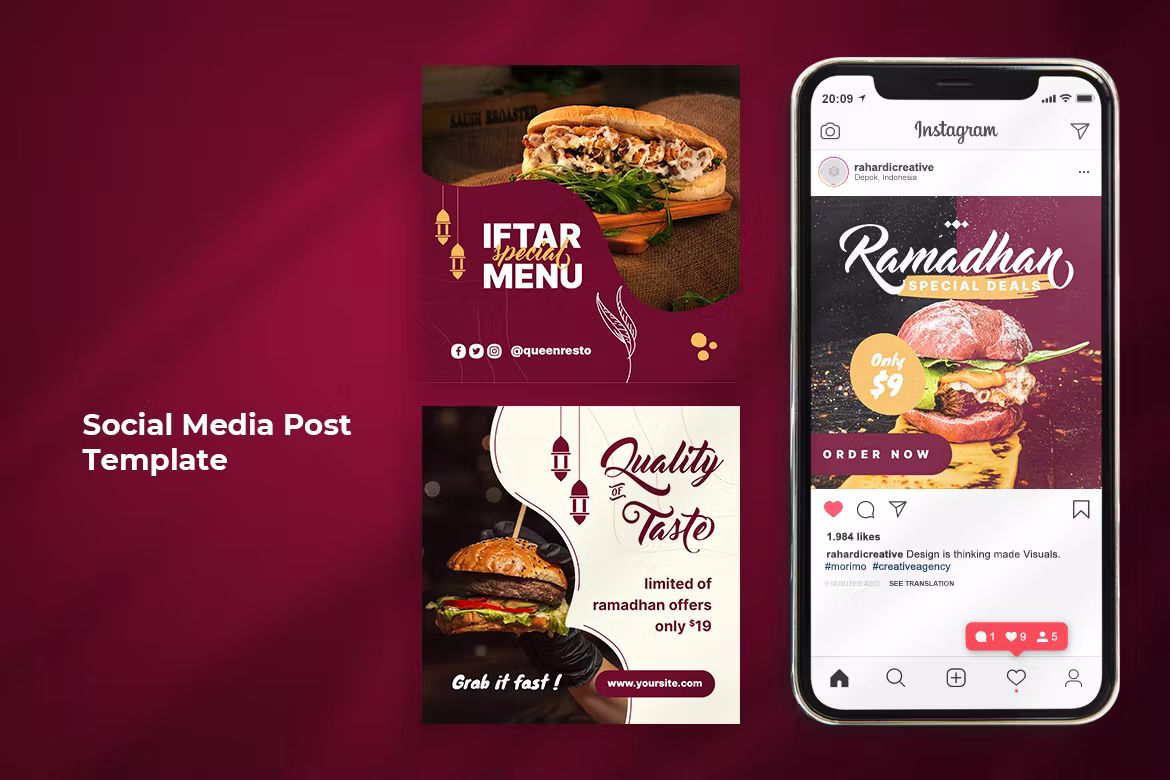 طرح لایه باز پست اینستاگرام تبلیغاتی غذای ماه رمضان - 5