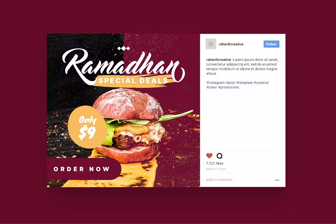 طرح لایه باز پست اینستاگرام تبلیغاتی غذای ماه رمضان - 7