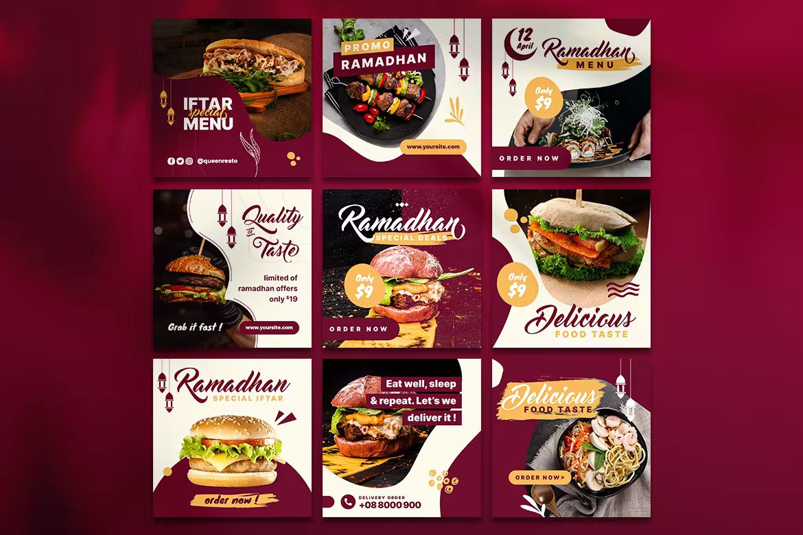 طرح لایه باز پست اینستاگرام تبلیغاتی غذای ماه رمضان - 9
