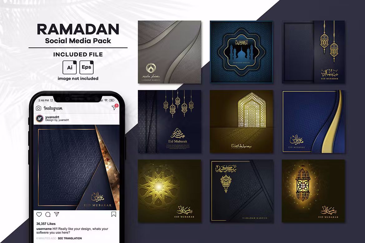 طرح وکتور پست شبکه اجتماعی رمضان - 2