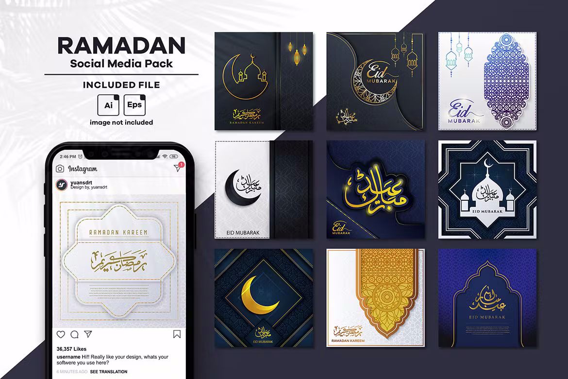 وکتور پست ماه رمضان شبکه اجتماعی - 2