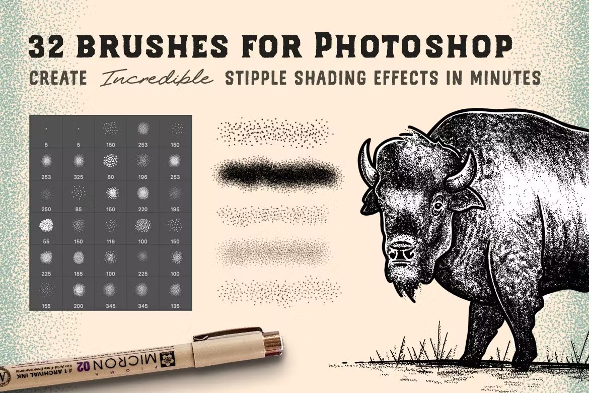 براش ترسیمی Stipple Brush Set for Photoshop and Illustrator - 2