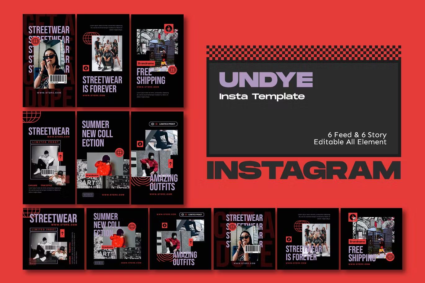 طرح لایه باز اینستاگرام Undye Streetwear Instagram Template
