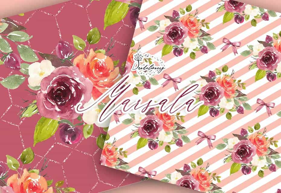 بک گراند کاغذ دیجیتال Watercolor Marsala digital paper pack