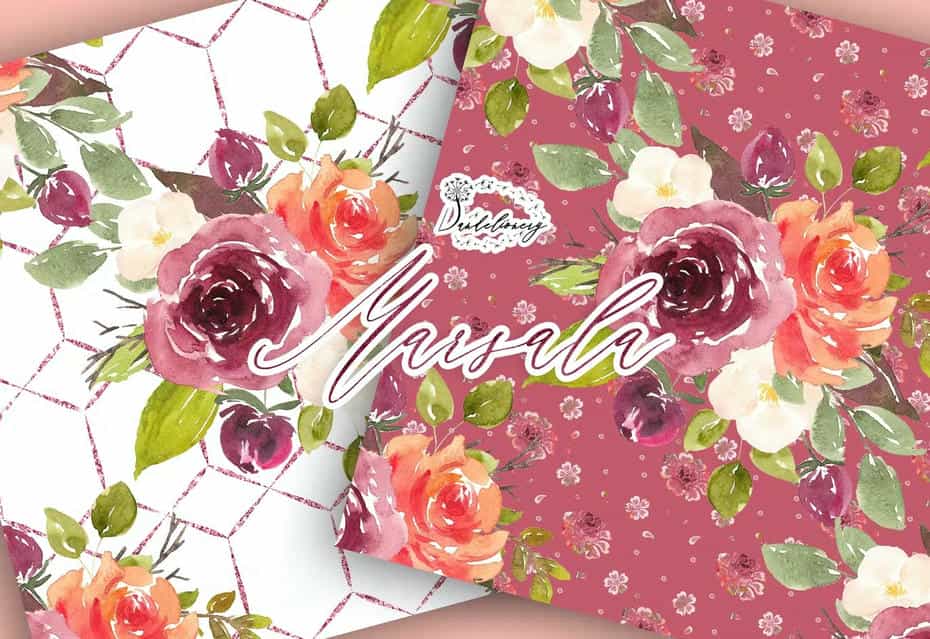 بک گراند کاغذ دیجیتال Watercolor Marsala - 2