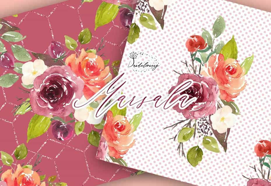 بک گراند کاغذ دیجیتال Watercolor Marsala - 4