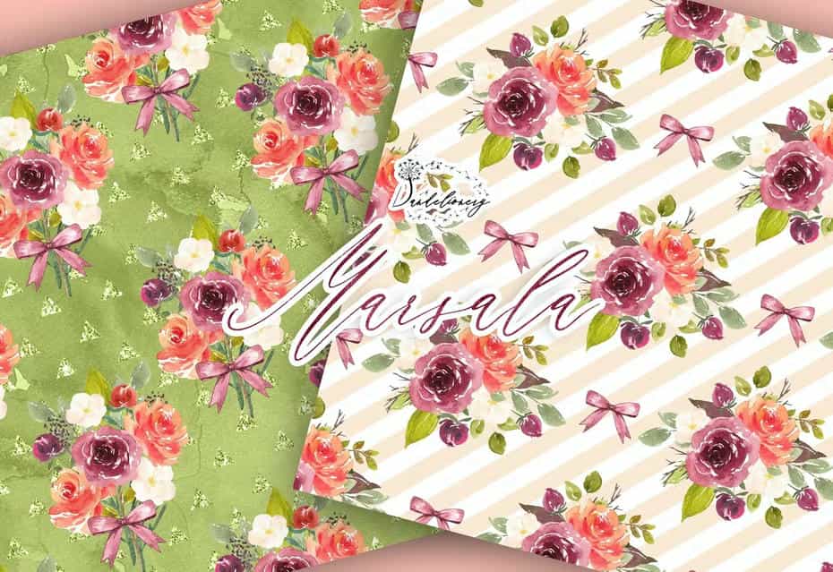 بک گراند کاغذ دیجیتال Watercolor Marsala - 6