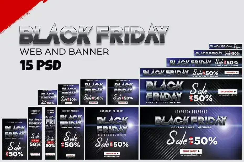 طرح لایه باز بنر تبلیغاتی بلک فرایدی Black Friday Banner Ads - 1