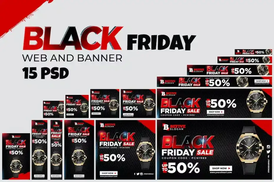 طرح لایه باز بنر تبلیغاتی بلک فرایدی Black Friday Banner Ads 3 - 1