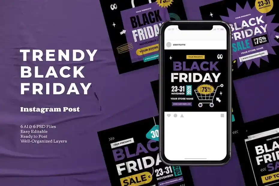 طرح لایه باز پست اینستاگرام بلک فرایدی Black Friday Instagram Feed - 1