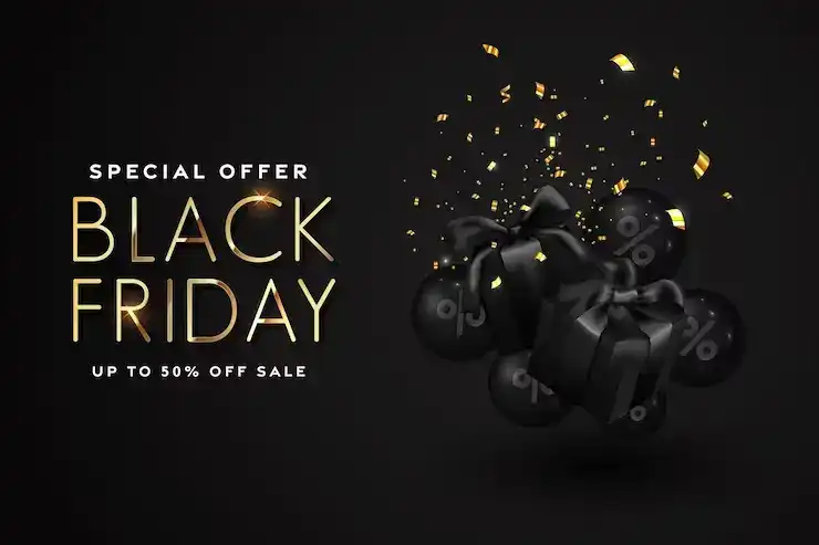طرح لایه باز بنر بلک فرایدی Black friday sale banner realistic black gifts boxes - 1