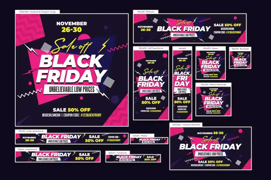 طرح لایه باز بنر بلک فرایدی Black Friday Sale Banners Ad 2 - 1