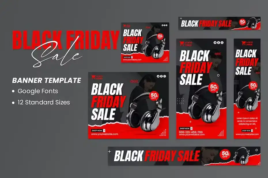 طرح لایه باز بنر بلک فرایدی Black Friday Sale Banners Ad Template - 1