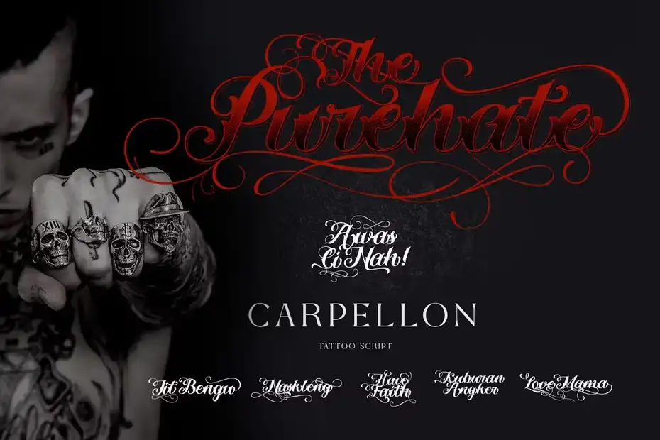 فونت انگلیسی تاتو Carpellon Tattoo Script with Ornament - 1