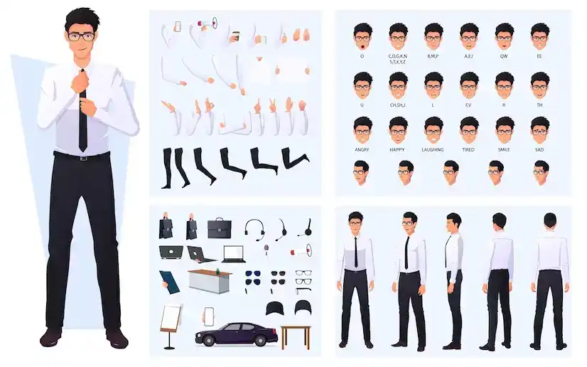 دانلود وکتور کاراکتر مرد تاجر Character creation set with business man - 2 وکتور کاراکتر مرد تاجر - 1