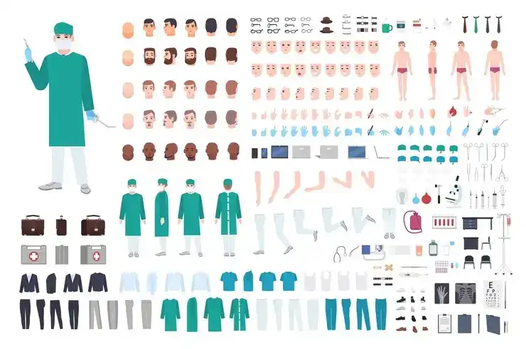 دانلود وکتور پزشک جراح و پیراپزشکی Doctor, surgeon or paramedic constructor or diy kit - 2 وکتور پزشک جراح - 1