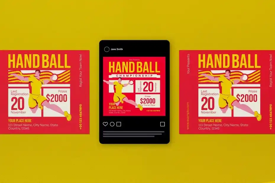 دانلود طرح لایه باز تراکت هندبال Red Simple Hand Ball Flyer Set - 4 طرح لایه باز تراکت هندبال - 3