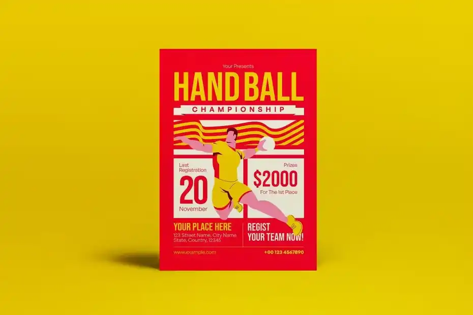 دانلود طرح لایه باز تراکت هندبال Red Simple Hand Ball Flyer Set - 6 طرح لایه باز تراکت هندبال - 5