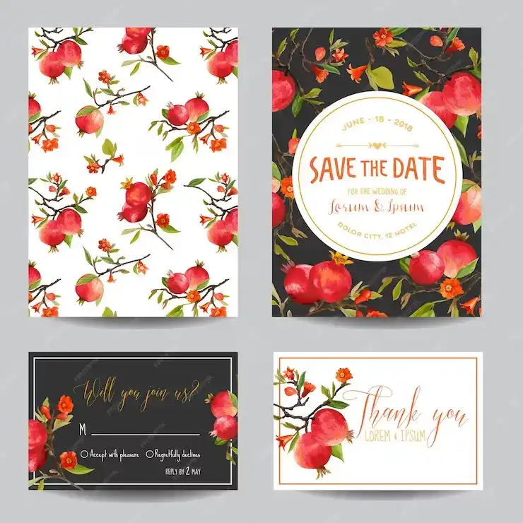دانلود طرح لایه باز کارت دعوت شب یلدا Save the date invitation with floral template - 2 طرح لایه باز کارت دعوت شب یلدا - 1