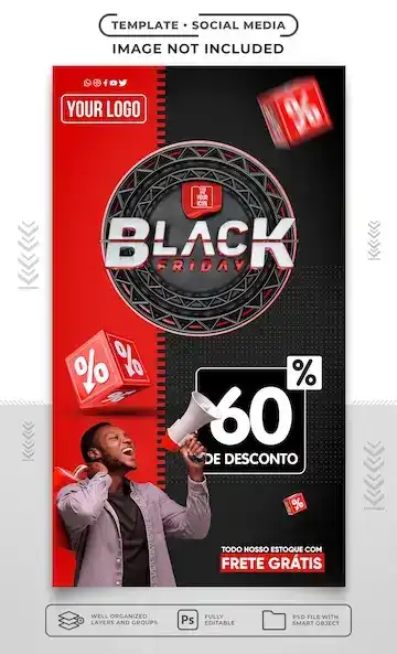 طرح لایه باز استوری اینستاگرام بلک فرایدی Social media template black friday offers stories - 1