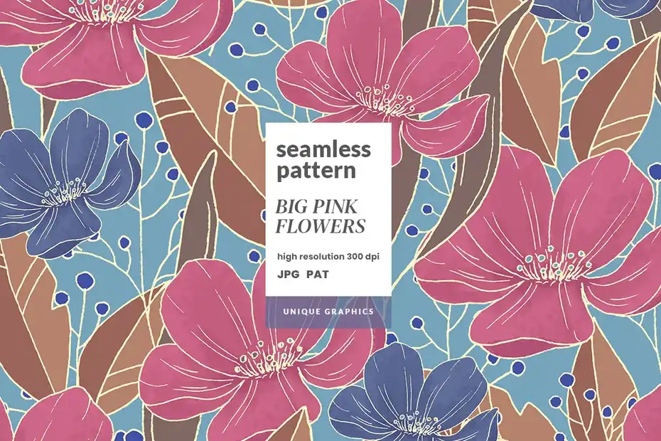 پترن گل صورتی Big Pink Flowers Pattern - 1