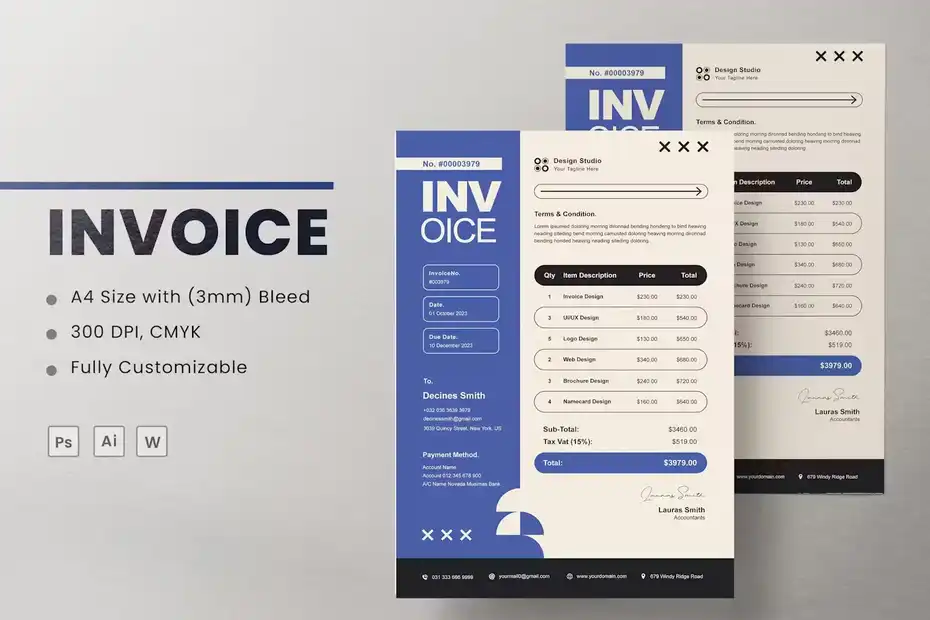 طرح لایه باز فاکتور Invoice Template - 1