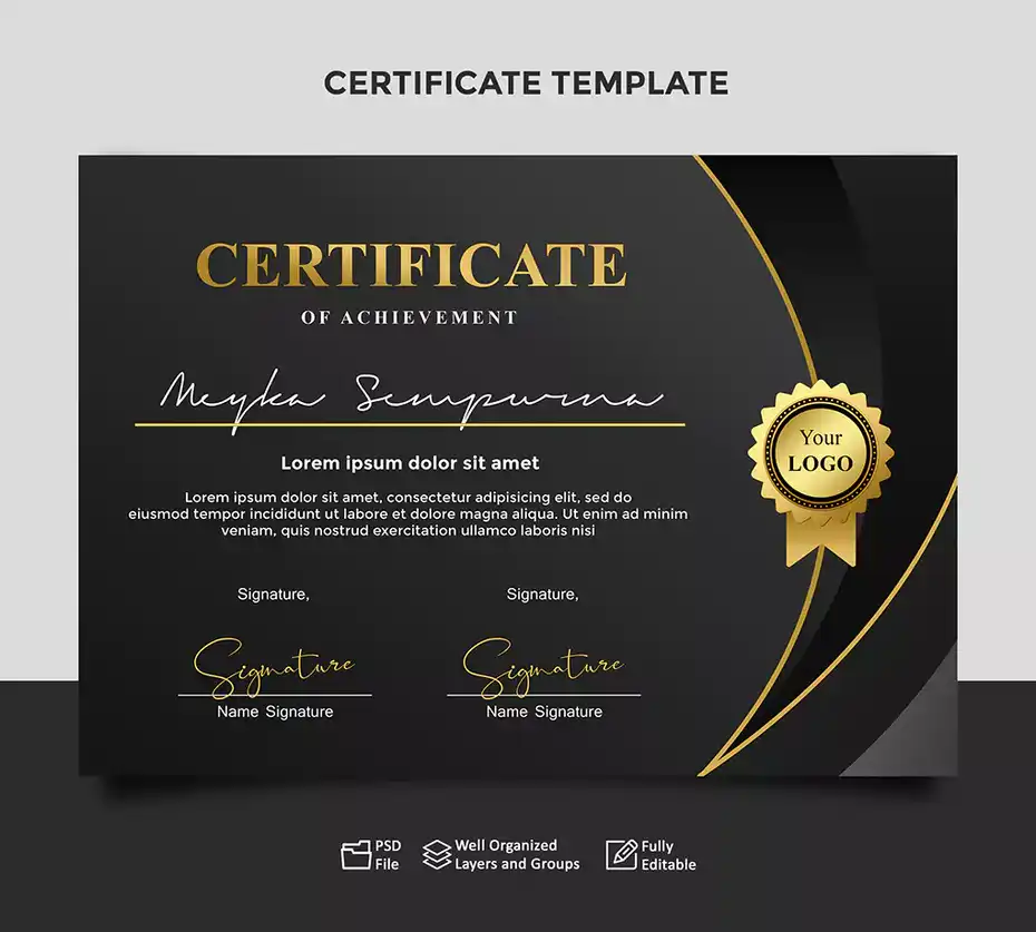 دانلود طرح لایه باز لوح تقدیر Modern simple elegant certificate template black gold - 2 طرح لایه باز لوح تقدیر Modern simple elegant certificate - 1
