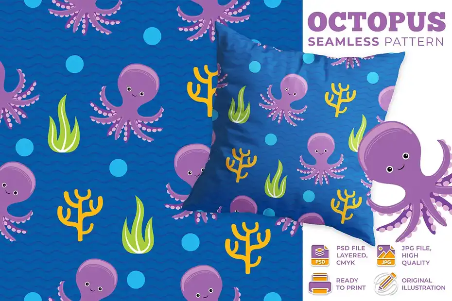دانلود پترن اختاپوس Octopus Seamless Pattern - 2 پترن اختاپوس - 1