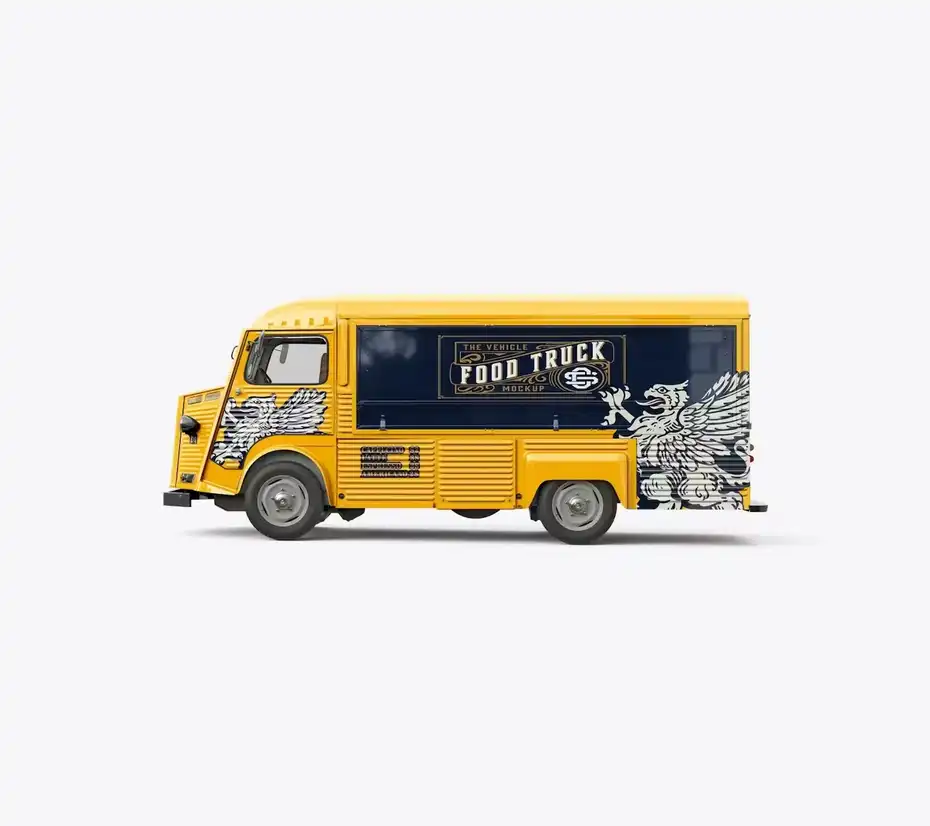 موکاپ کامیون سیار مواد غذایی وینتیج - 3