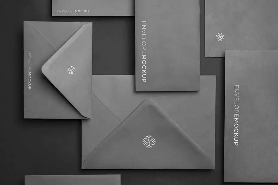 موکاپ پاکت نامه Top view of dark envelope mock-up - 1
