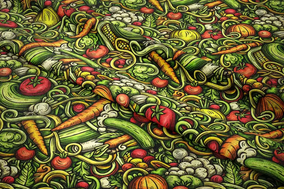 دانلود پترن سبزیجات کارتونی Vegetables Doodle Cartoon Seamless Pattern - 2 پترن سبزیجات کارتونی - 1