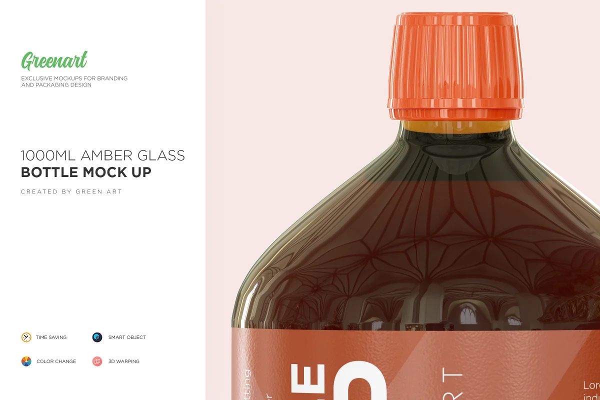 موکاپ بطری 1000ml Amber Glass Bottle Mockup - 5
