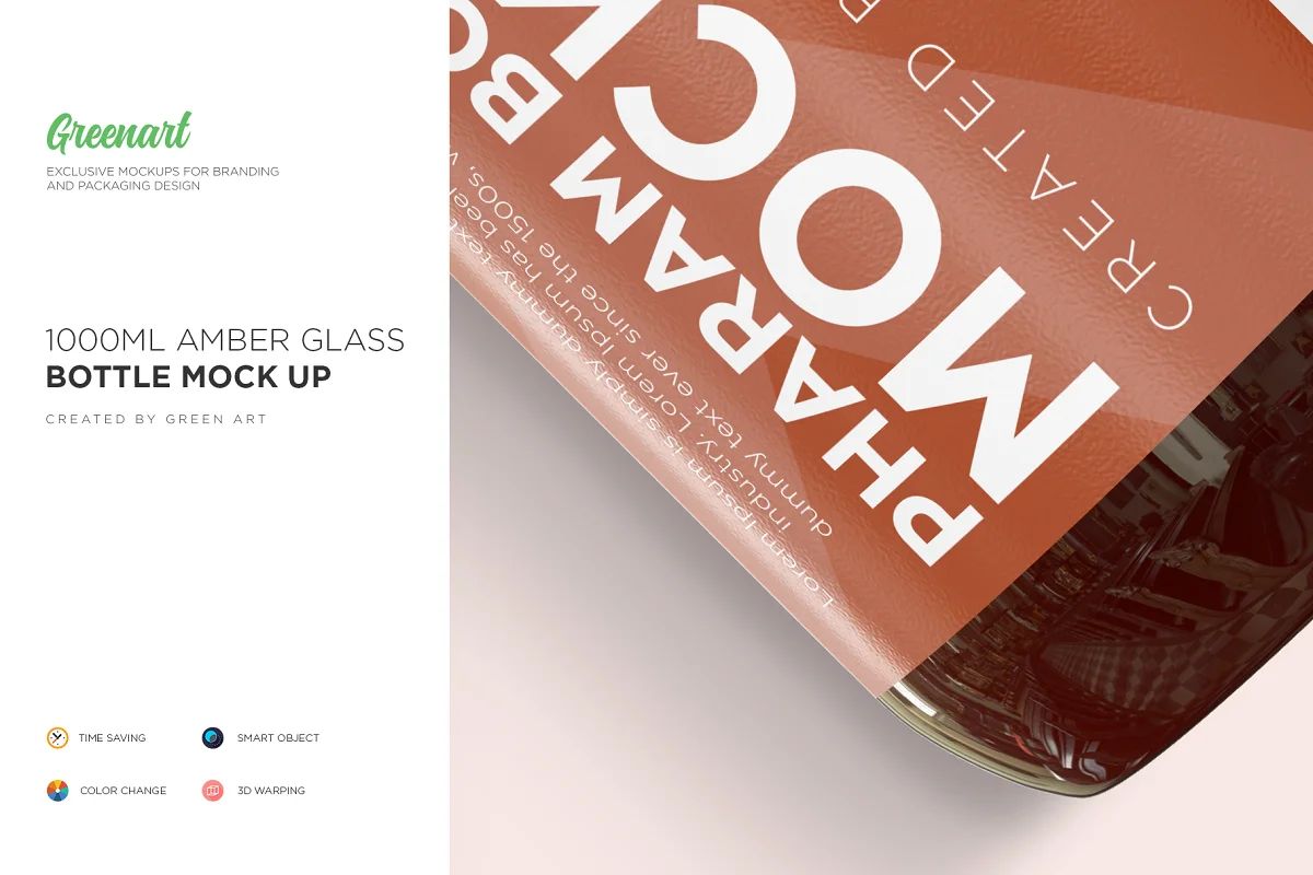 موکاپ بطری 1000ml Amber Glass Bottle Mockup - 11