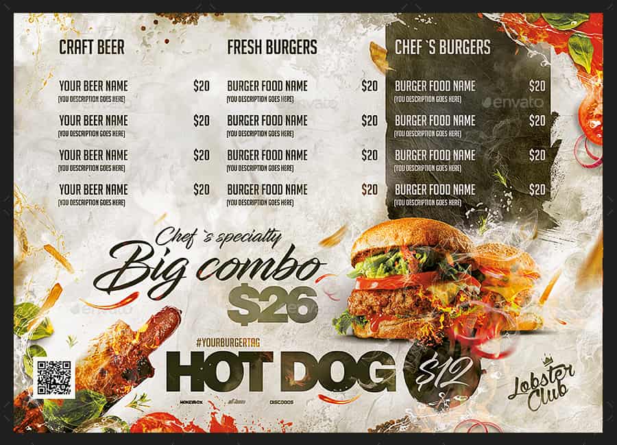 فایل لایه باز منو غذا Bar Menu Flyer