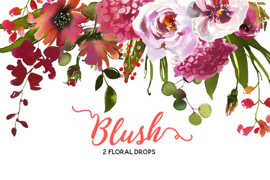 کلیپ آرت گل Blush Pink Coral Watercolor Flowers - 4