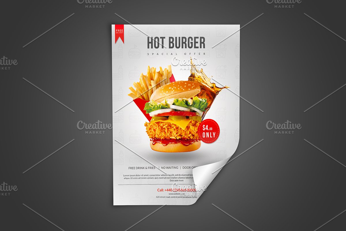 فایل لایه باز تراکت فست فود Burger Flyer Template - 3