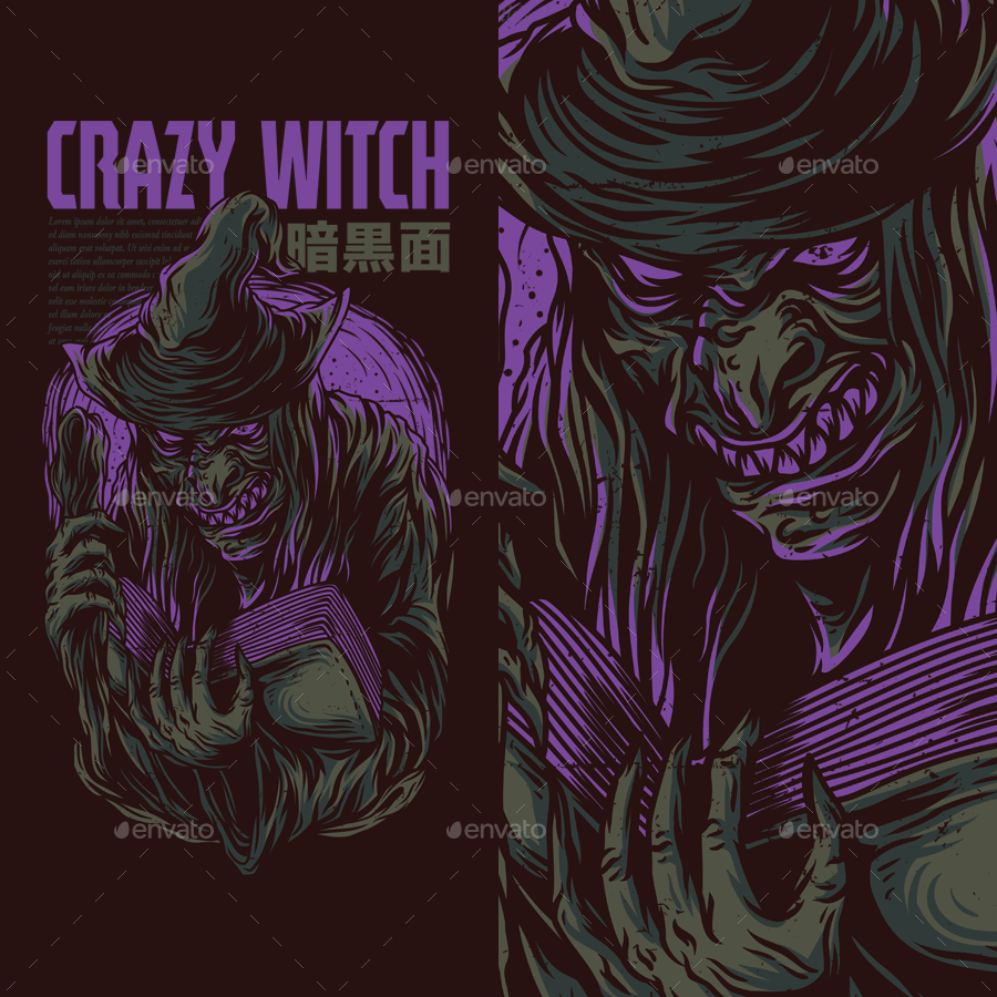 وکتور تیشرت Crazy Witch T-Shirt Design