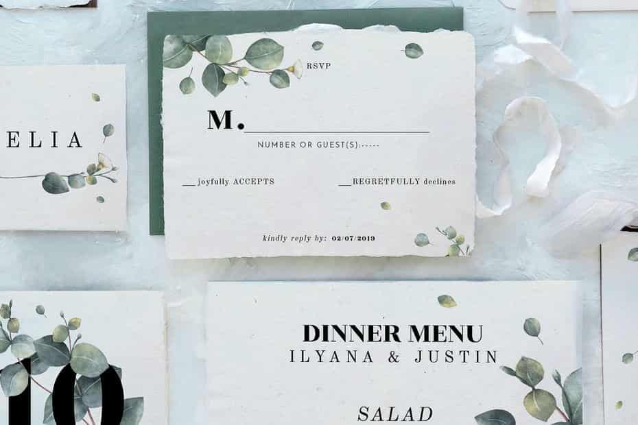 فایل لایه باز کارت دعوت عروسی Eucalyptus Foliage Wedding Suite