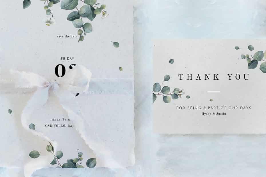 فایل لایه باز کارت دعوت عروسی Eucalyptus Foliage Wedding Suite