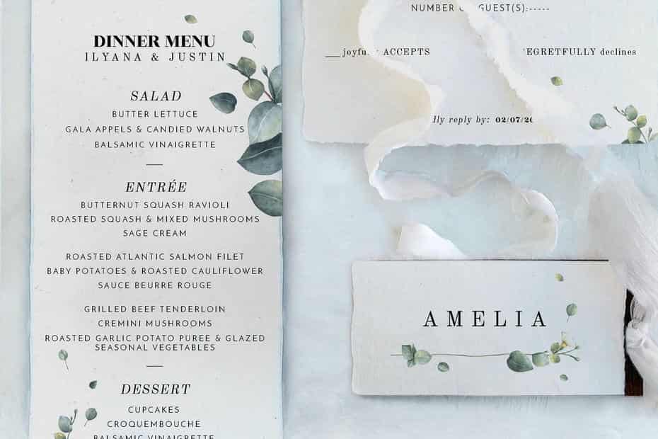 فایل لایه باز کارت دعوت عروسی Eucalyptus Foliage Wedding Suite