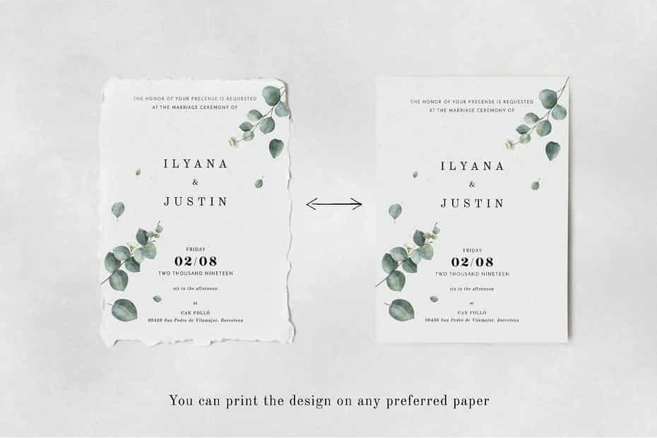 فایل لایه باز کارت دعوت عروسی Eucalyptus Foliage Wedding Suite - 8