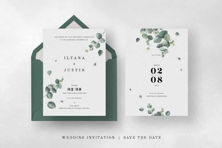 فایل لایه باز کارت دعوت عروسی Eucalyptus Foliage Wedding Suite - 10