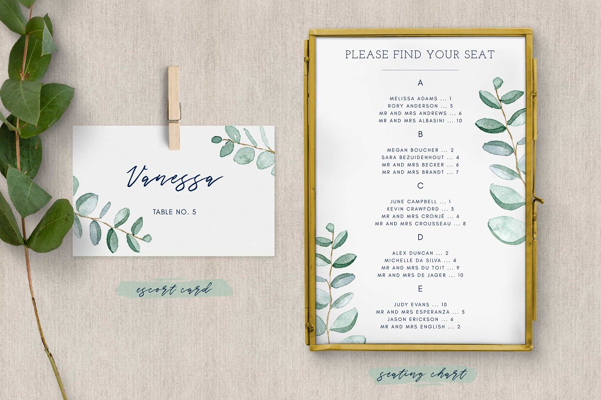 فایل لایه باز کارت دعوت عروسی Eucalyptus Wedding - 5
