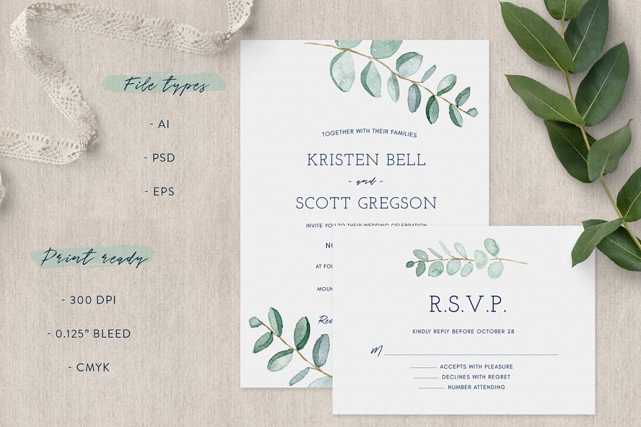 فایل لایه باز کارت دعوت عروسی Eucalyptus Wedding - 11